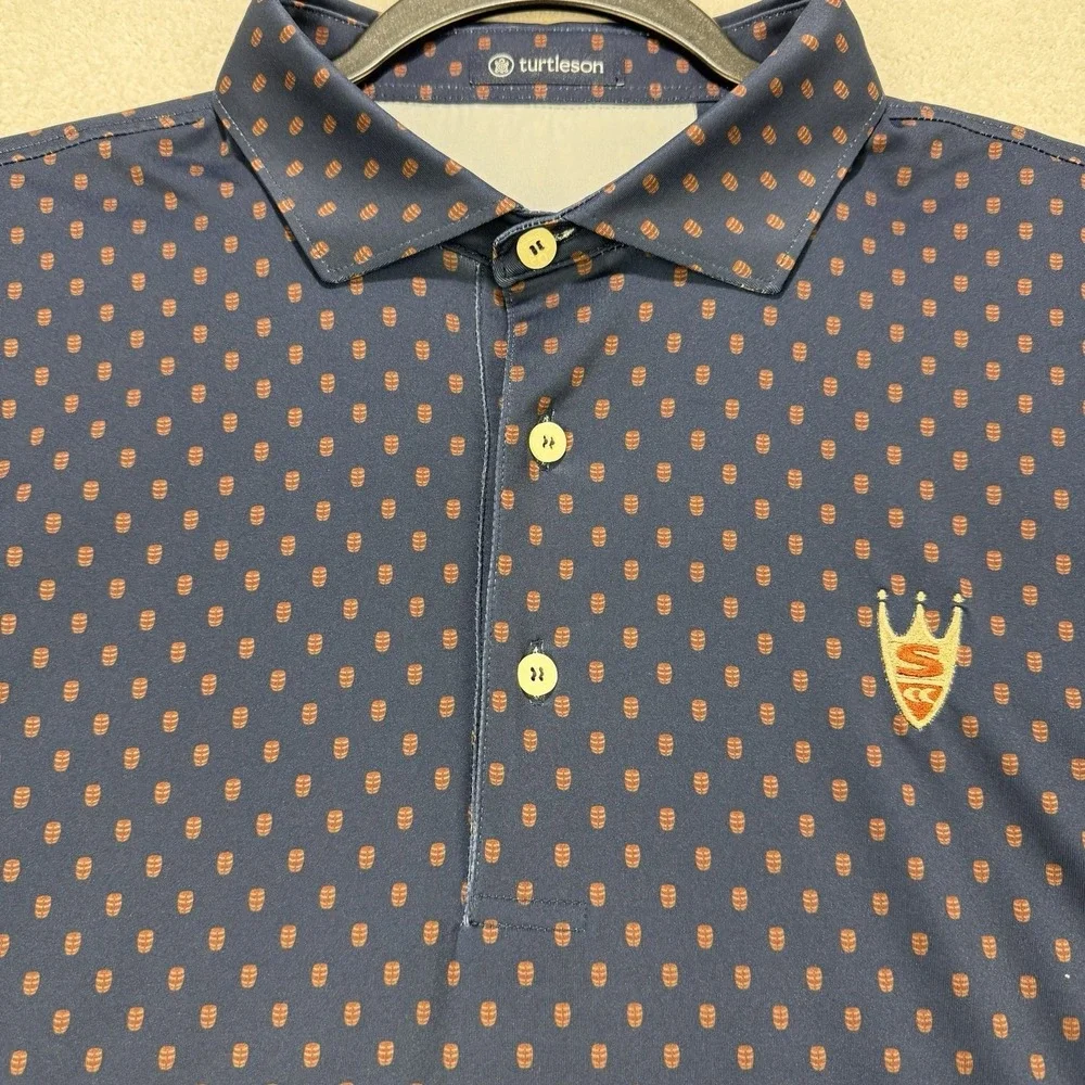 Turtleson Shirt Men L Dark Blue All Over‎ Barrel Graphic Print Short Sleeve